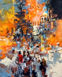 Shan Amrohvi, 24 x 30 inch, Acrylic on Canvas, Cityscape Painting, AC-SA-190